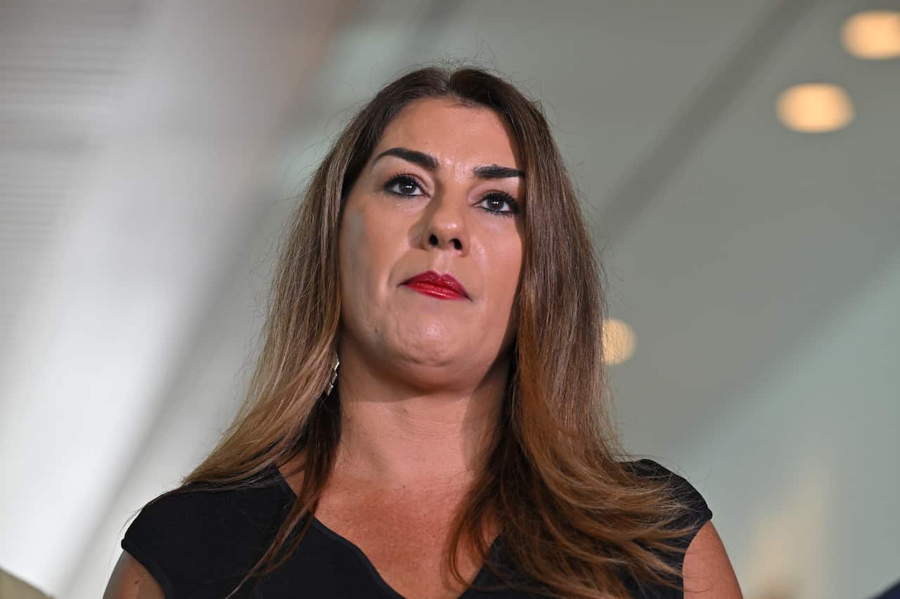 Independent senator Lidia Thorpe speaking at a press conference