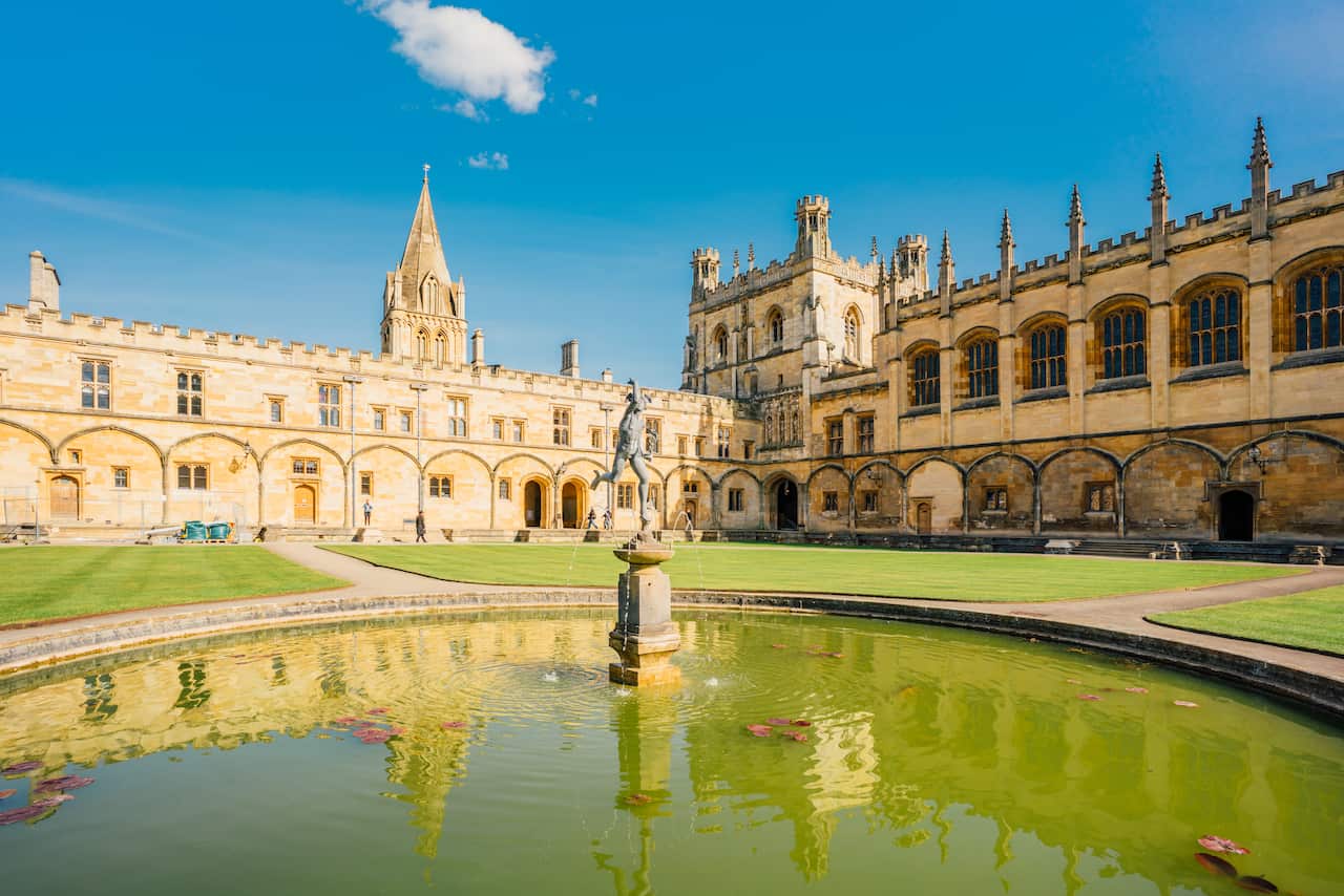 Historic Courtyard with Fountain at Oxford University, Oxford, Oxfordshire, United Kingdom