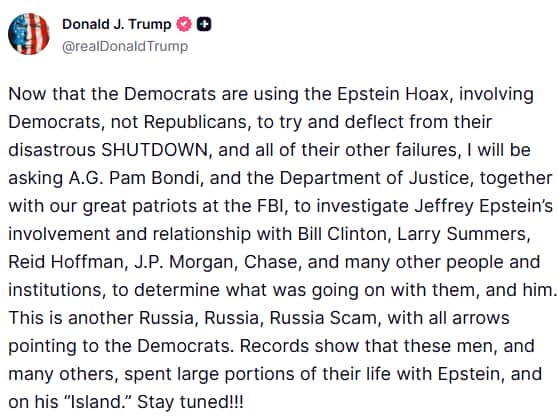 A post by an account called @realDonaldTrump.