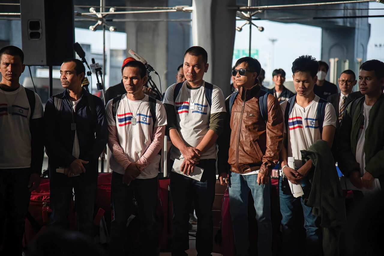 A group of Thai nationals released by Hamas return to Thailand and speak to media.