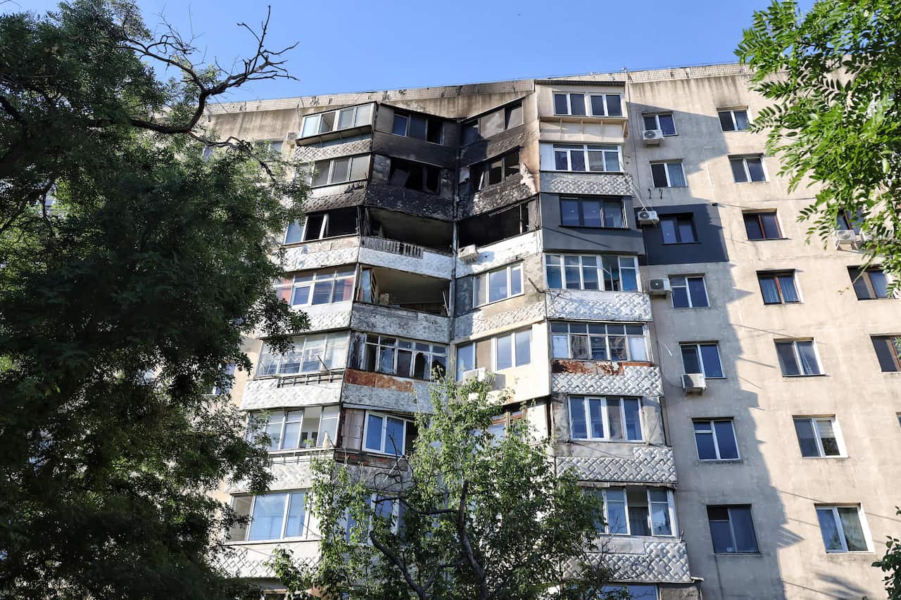 Russian Drone Attack Damages Residential Building - Odesa