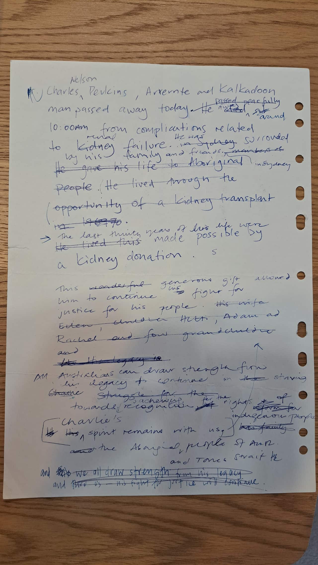 A handwritten note with blue writing.