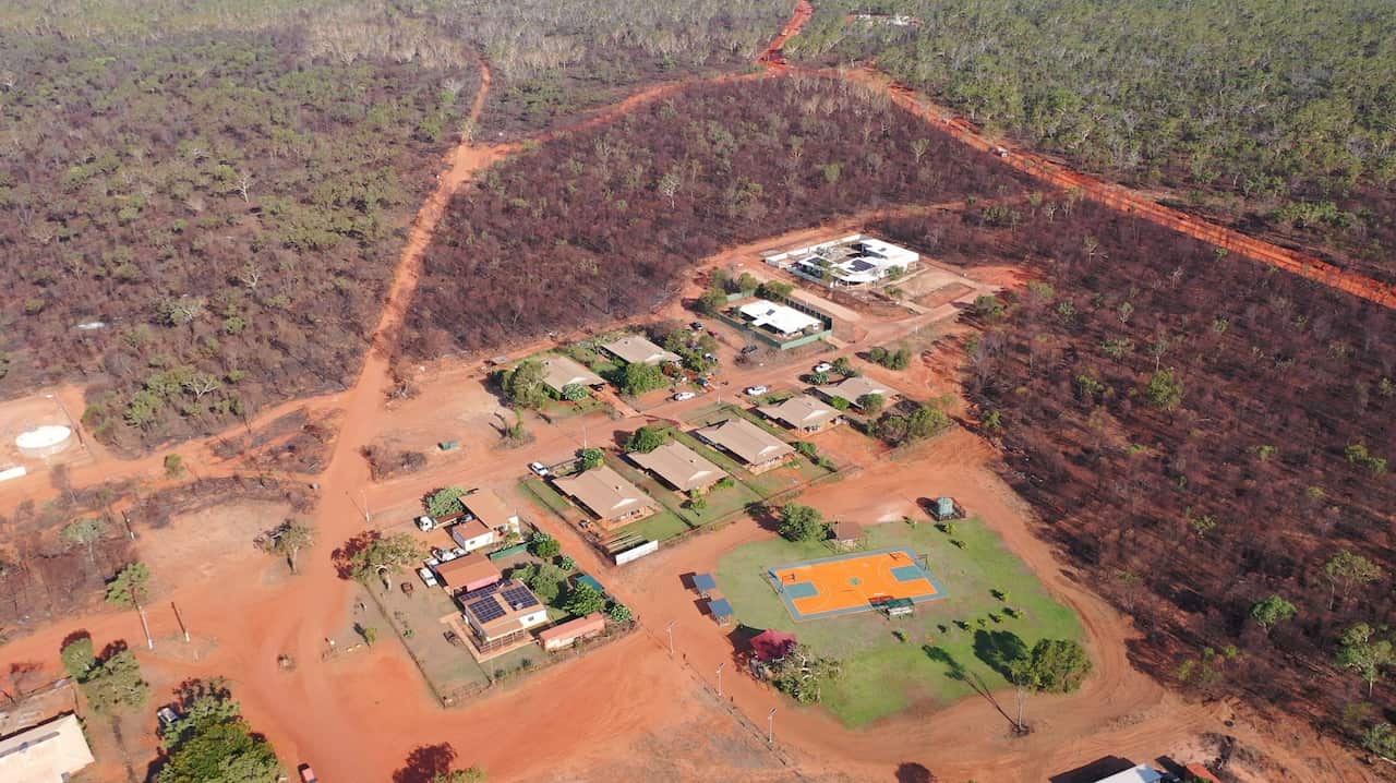 Drone vision showing remote community of Djarindjin