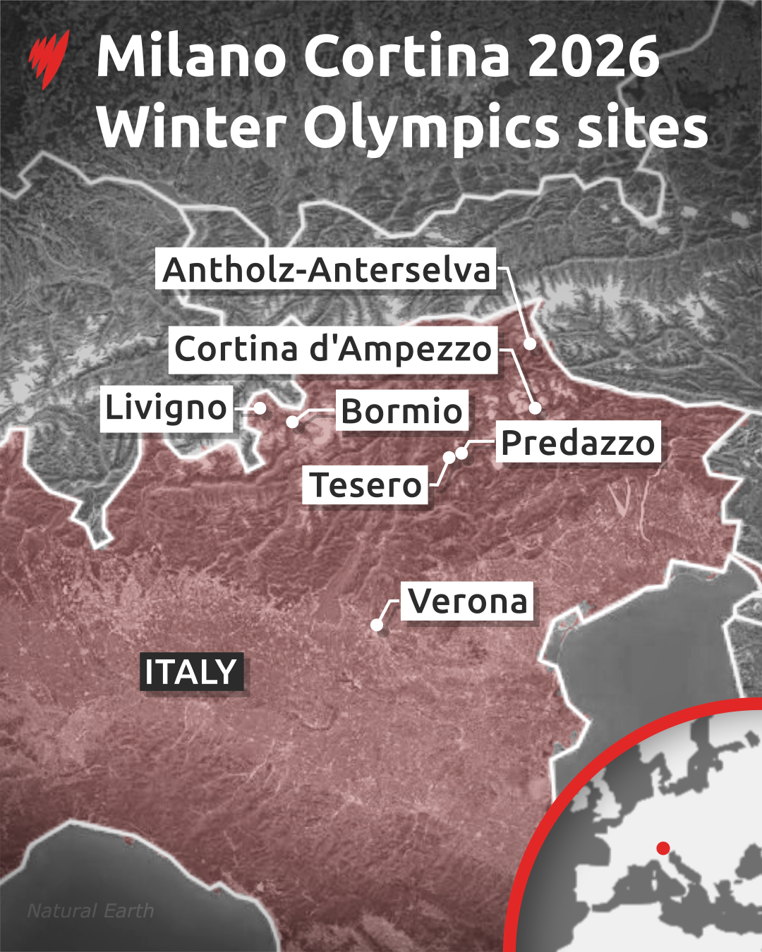 A map showing the Winter Olympics sites 