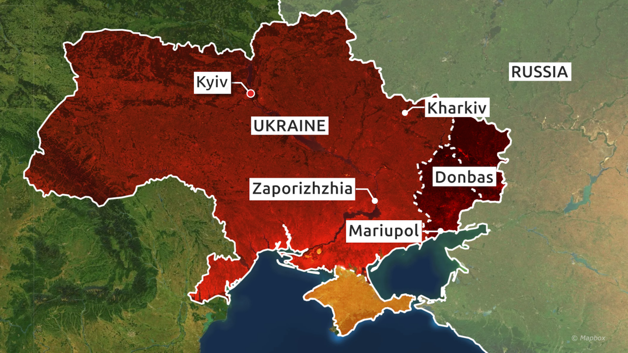 Map showing Mariupol, Zaporizhzhia in Ukraine as well as separatist-held areas