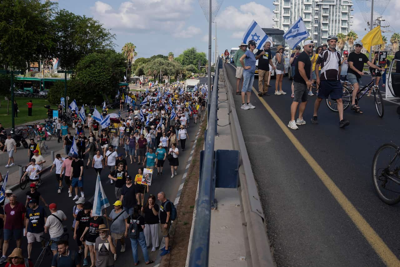 Demonstrators take part in a protest