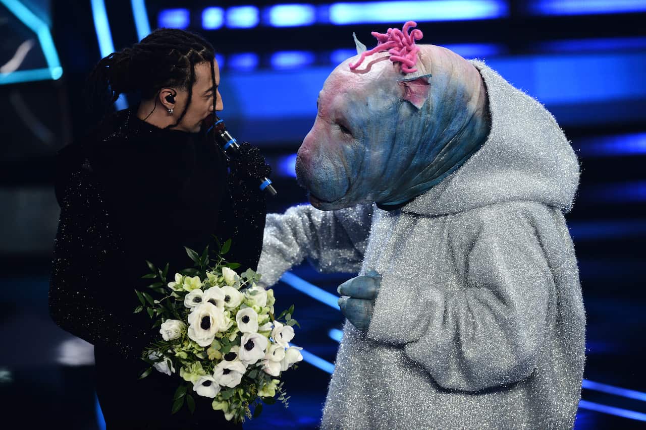 Ghali and Rich Cholino on stage at Sanremo Festival