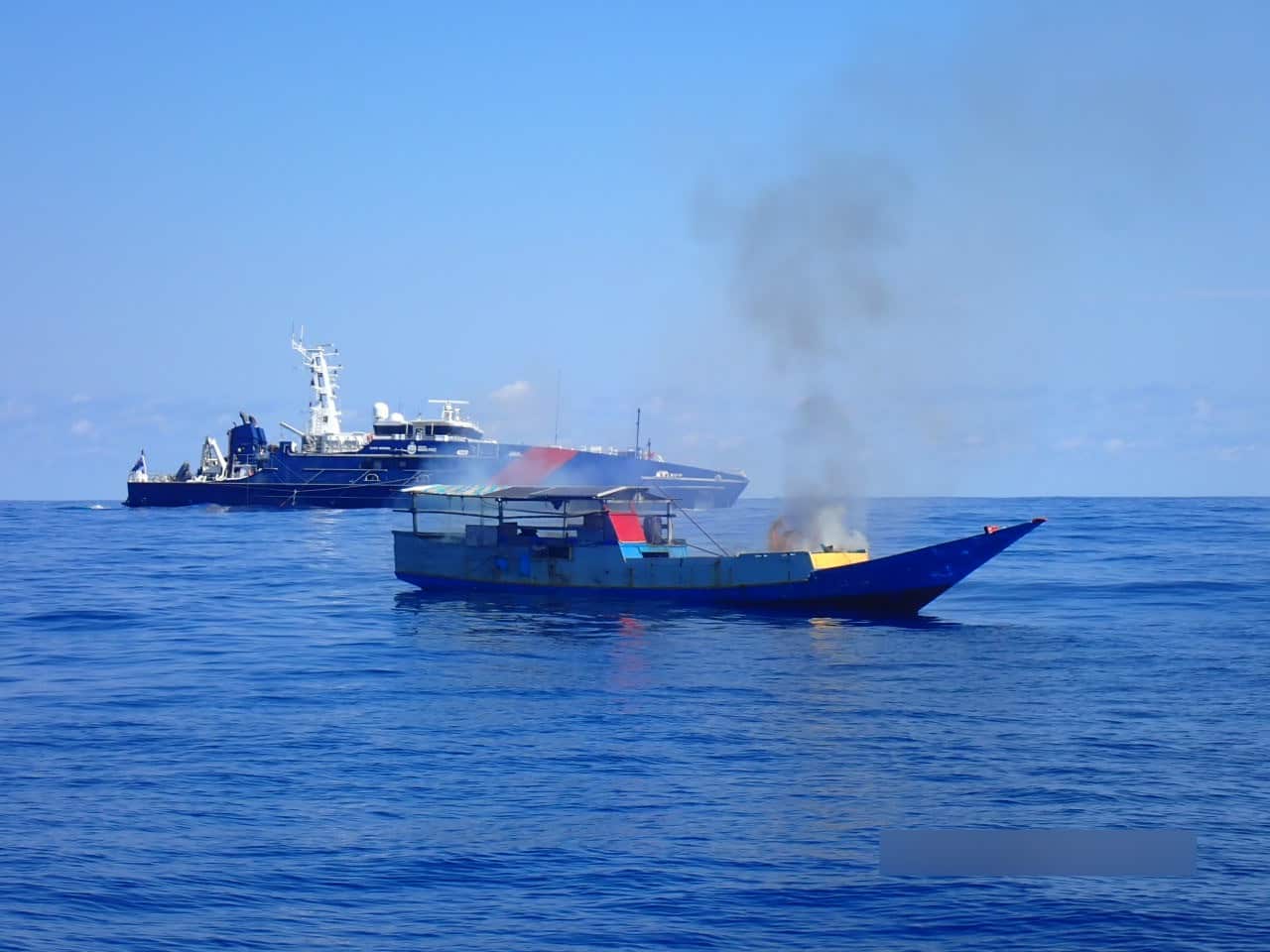 Apprehended fishing vessel disposed by ADF.  Photo courtesy of ADF
