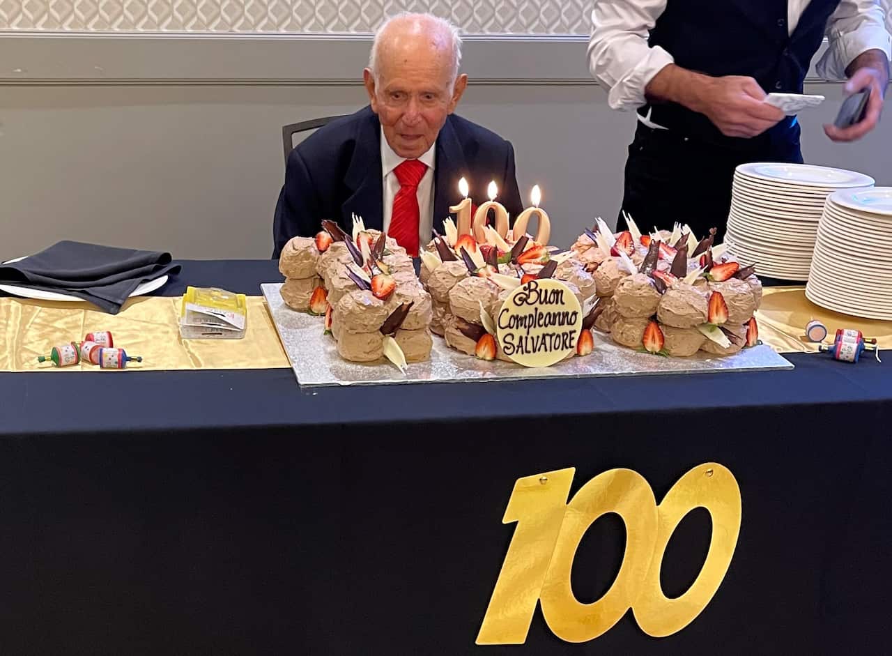 Maria Greco Ferrara's father, Salvatore, celebrating his 100th birthday in 2022.