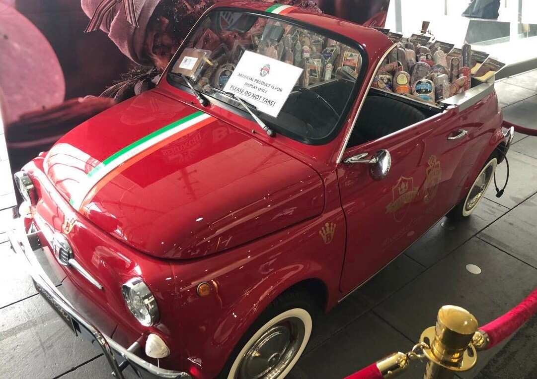 A Fiat 500 full of salami
