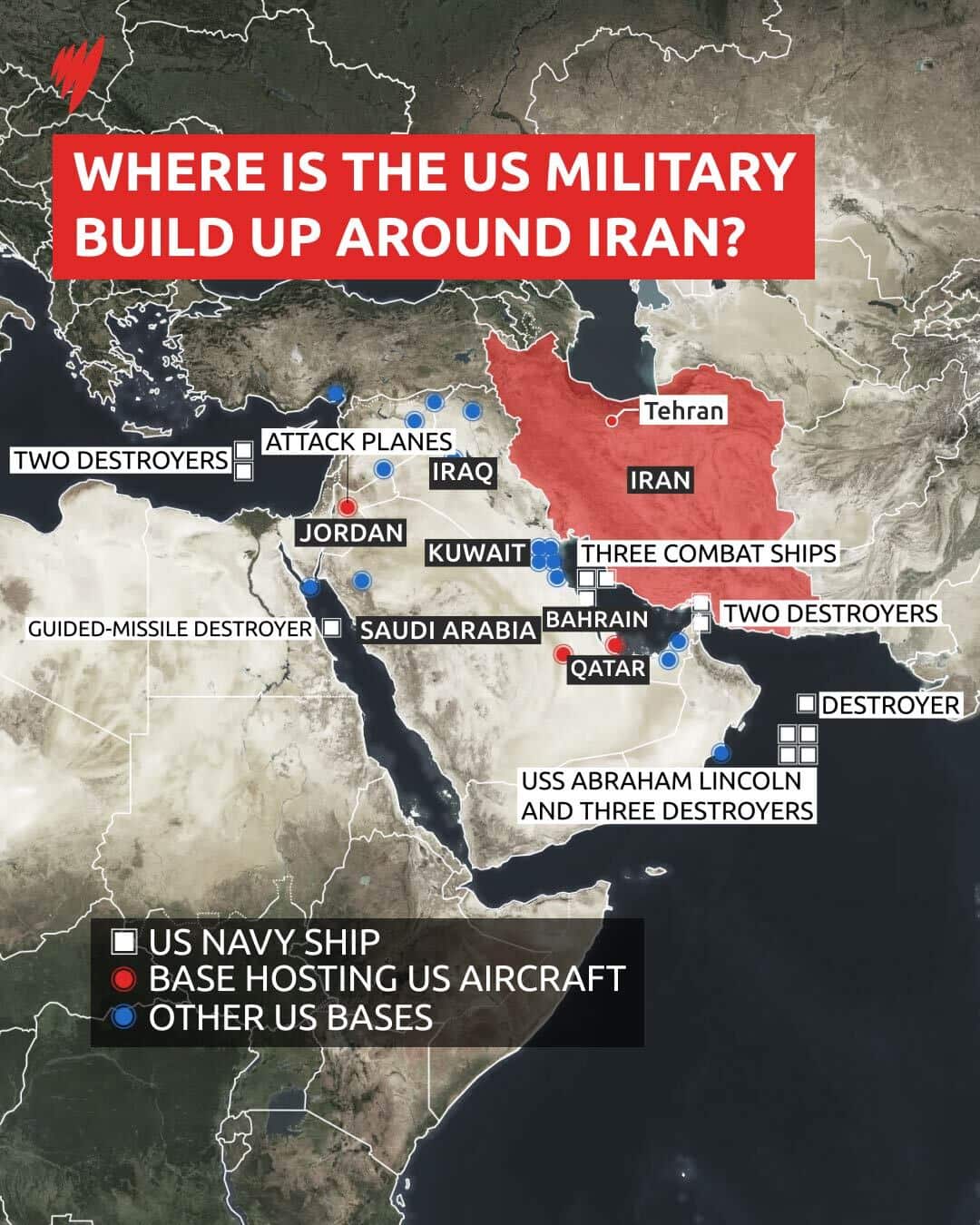 A map showing US military build up near Iran