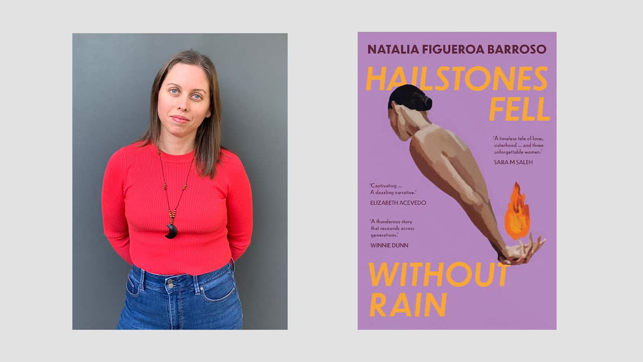 A composite image of the author and her book cover. 