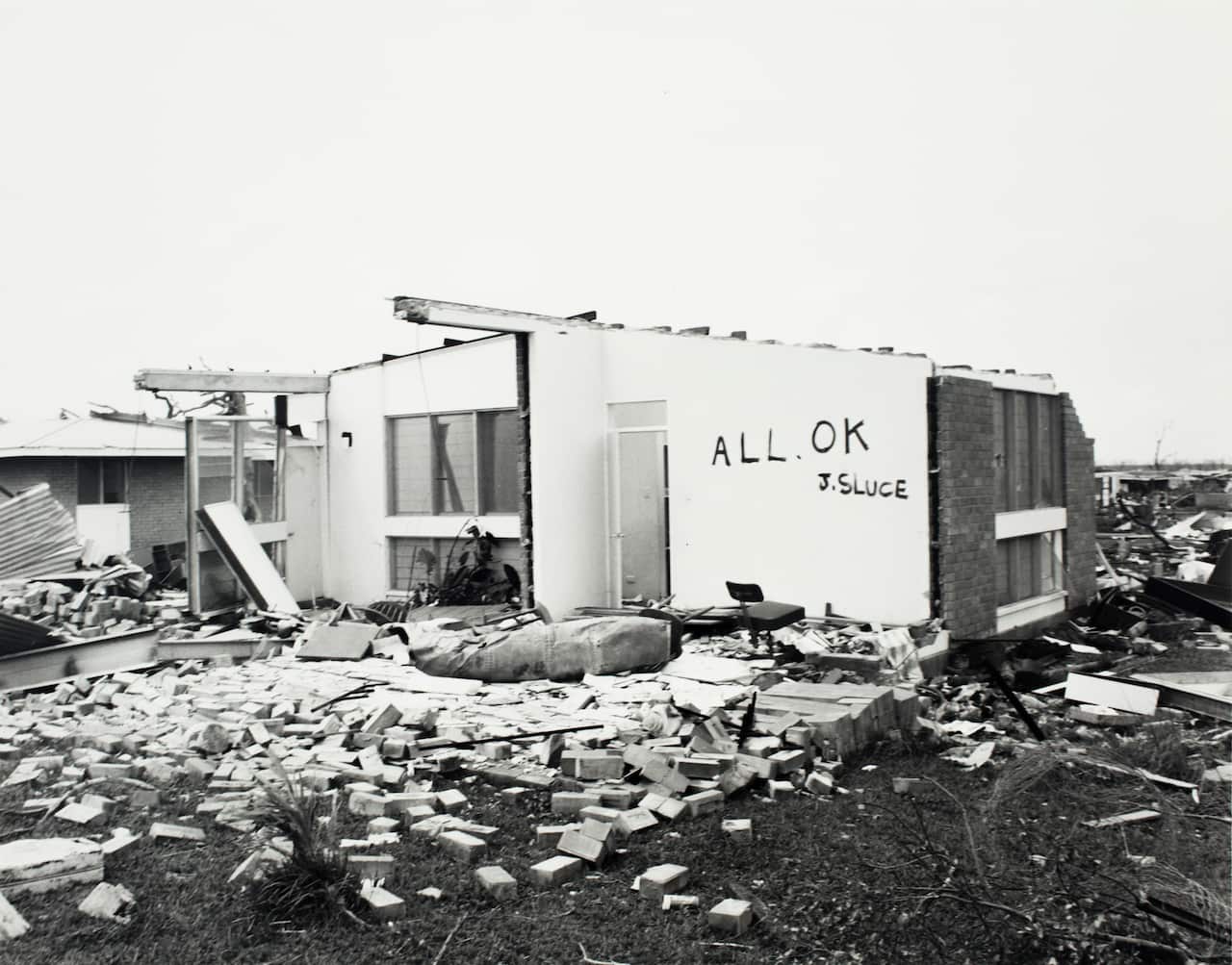 Library Archives NT. (1975). Close up of cyclone damage. Northern Territory. Dept. of the Housing Constructi.jpg