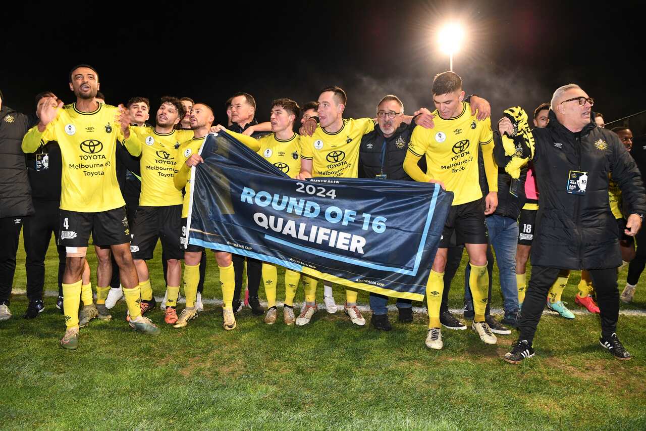 Heidelberg United FC v Centra Coast Mariners FC in the Australia Cup 2024, Round of 32 at Olympic Park, Catalina St, Heidelberg West, Victoria, Australia on August 7, 2024