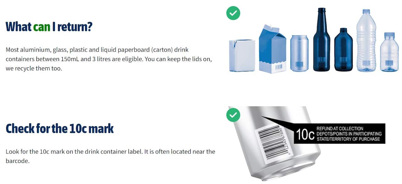 Eligible containers. Source: Victoria Scheme website