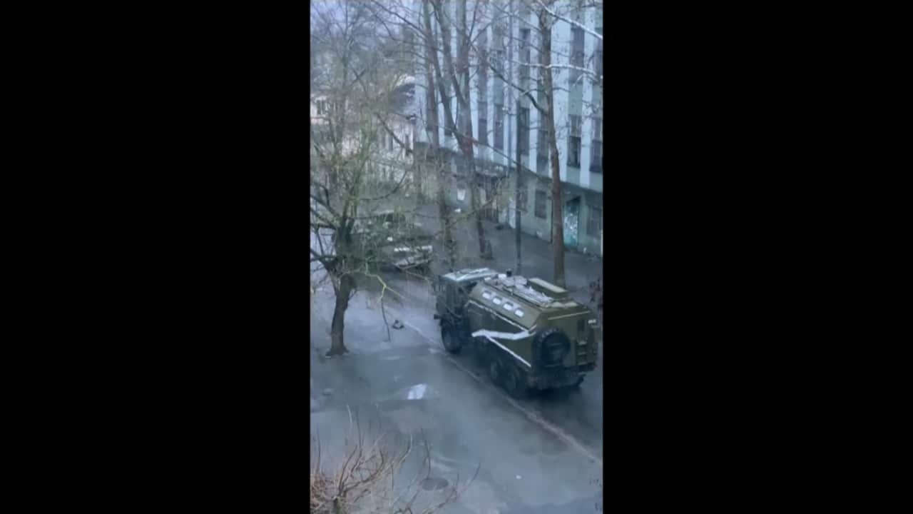 Video obtained by Reuters shows a convoy of military trucks and tanks in a street in Kherson.