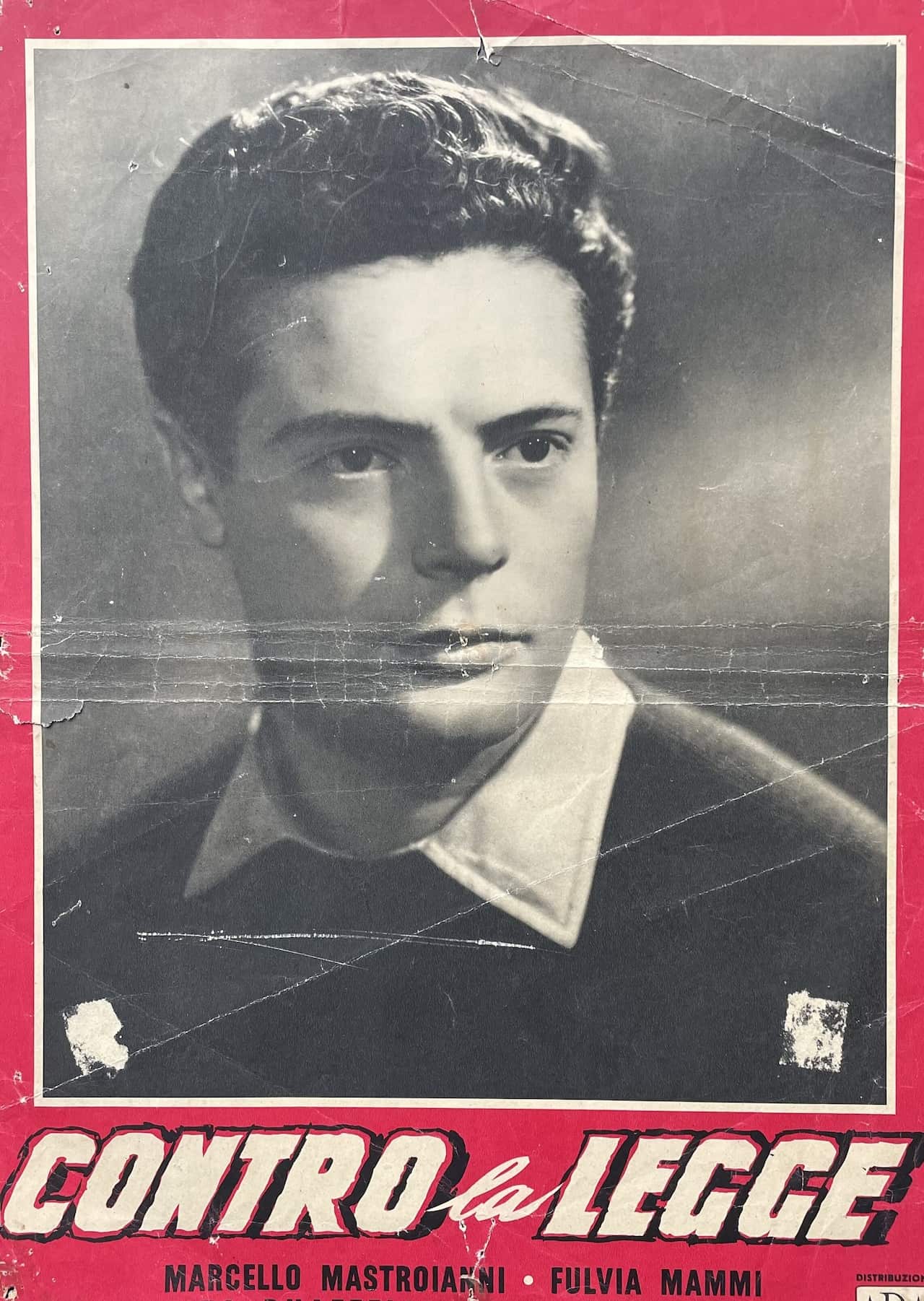 Locandina di "Contro la legge", film italiano del 1950 diretto da Flavio Calzavara con Marcello Mastroianni.