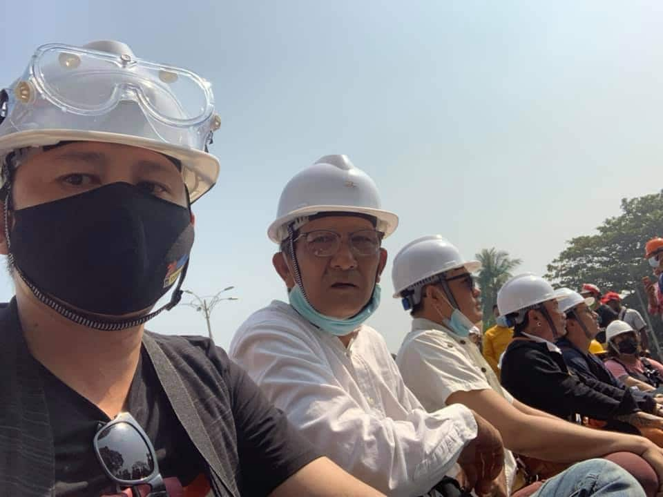 Min Maw Kun and his father Zin Wine at a protest.