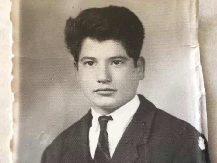 Sam in an old black and white photo when he was 16.