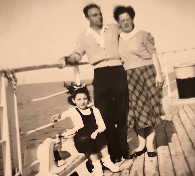 Rosanna Battista with her parents on the boat from Egypt to Italy.