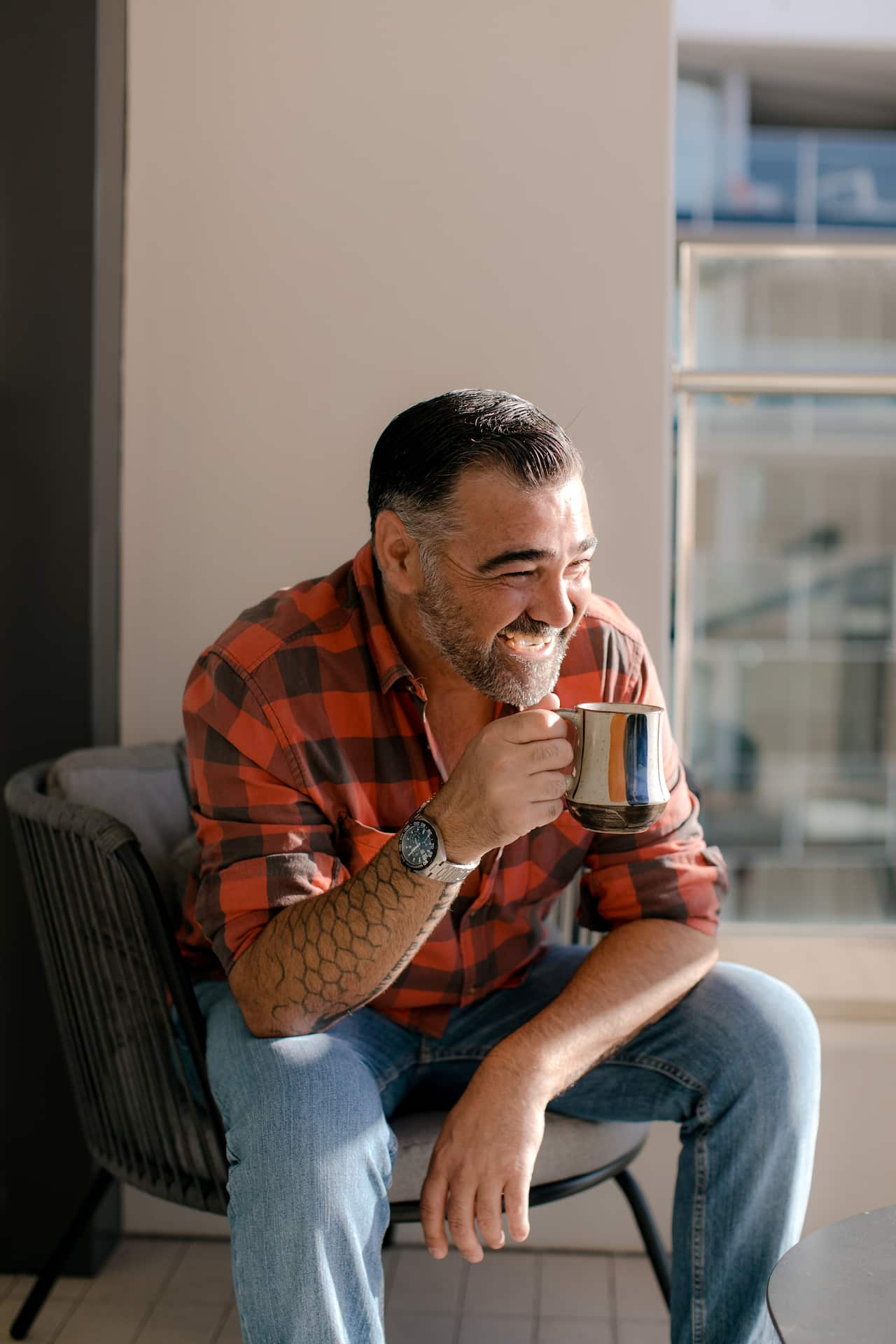 Man drinking coffee. 