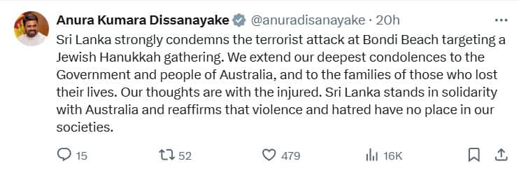 sri lanka anura kumara dissanayake on x bondi attack australia.jpg