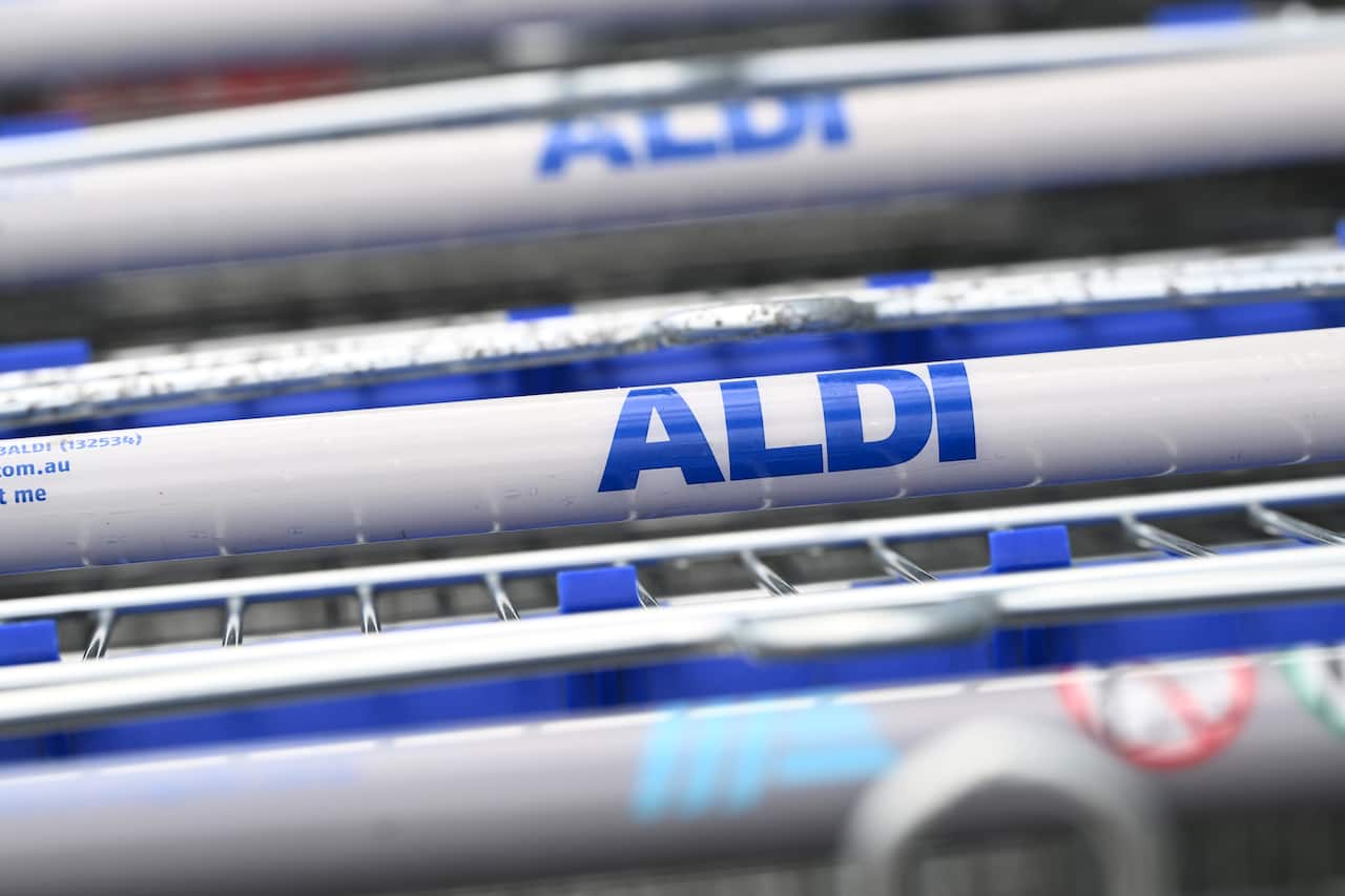 A trolley featuring the Aldi logo.