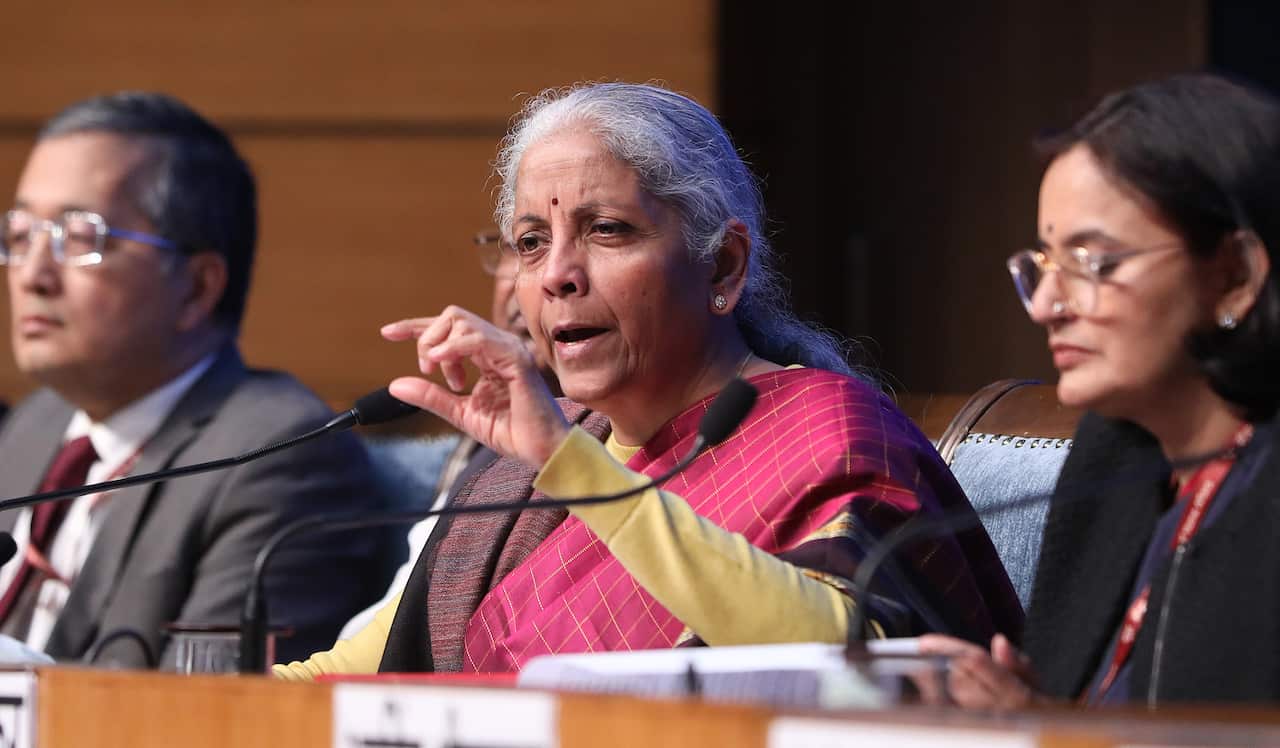Indian Finance Minister Sitharaman holds a post-budget press conference in New Delhi