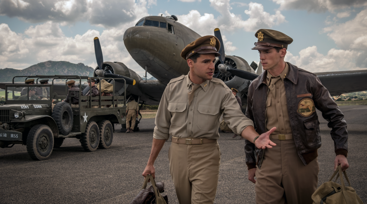 Christopher Abbott (Yossarian) and Pico Alexander (Clevinger) in 'Catch-22'.