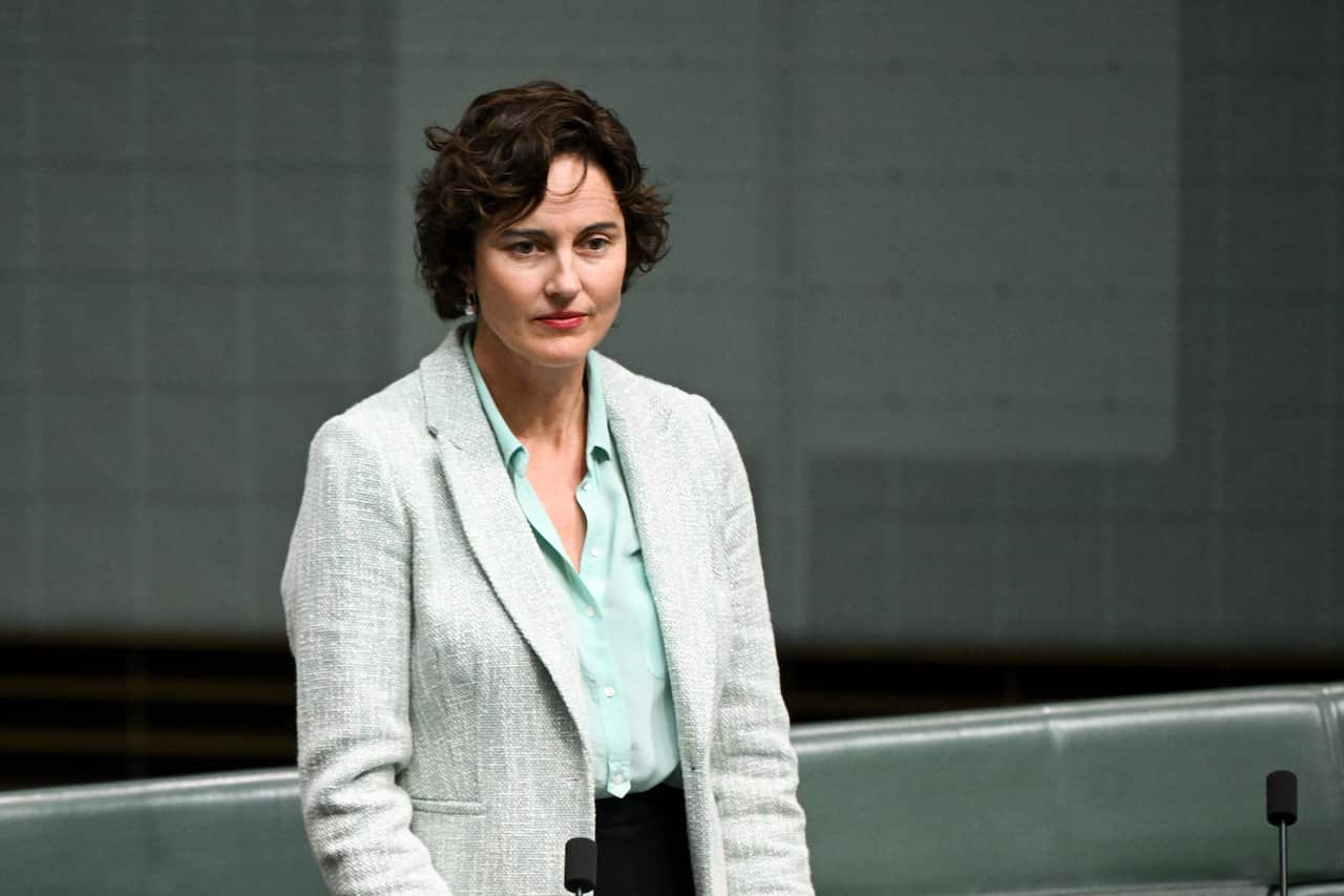 A woman in a blazer stands up in the House of Representatives.