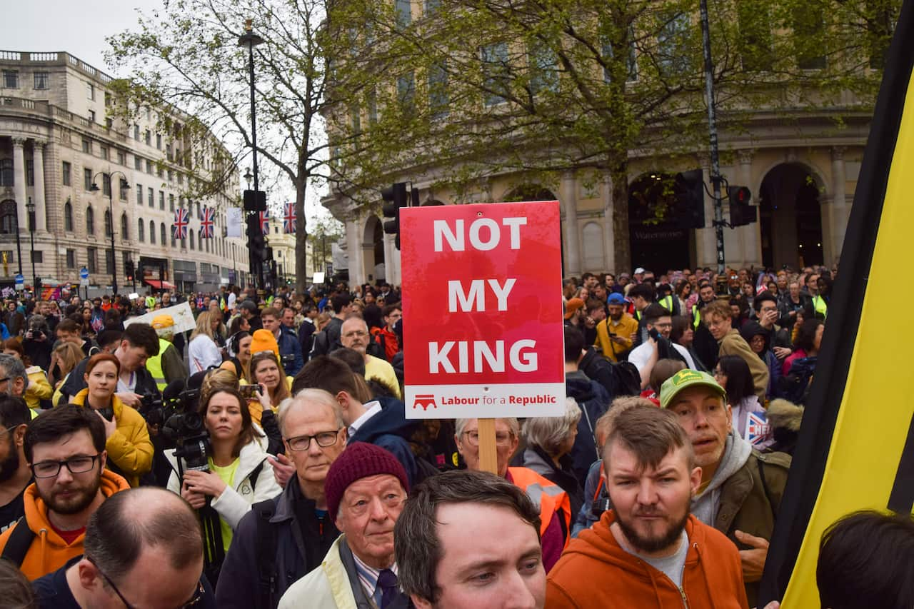 Anti-monarchy protest during King Charles III coronation in London, UK  - 06 May 2023