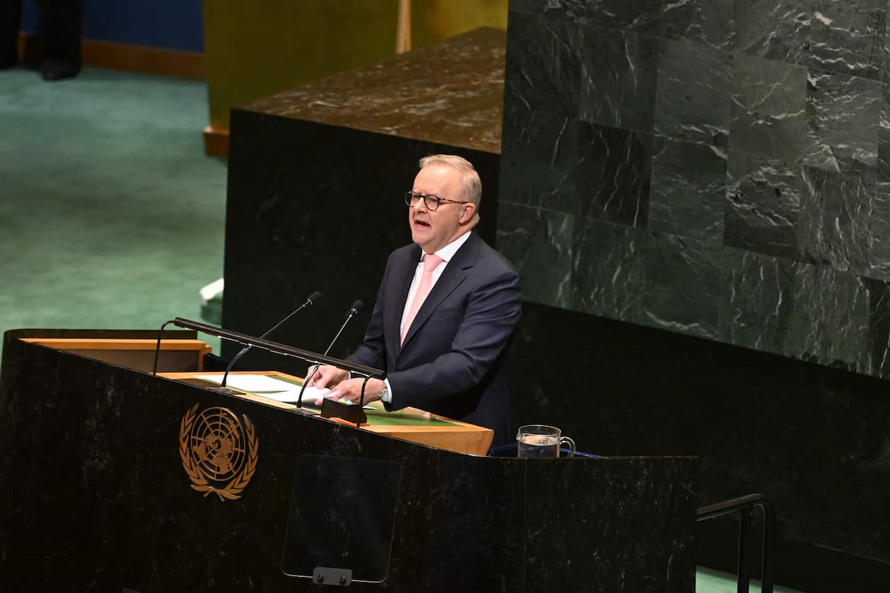 Anthony Albanese addressing the United Nations
