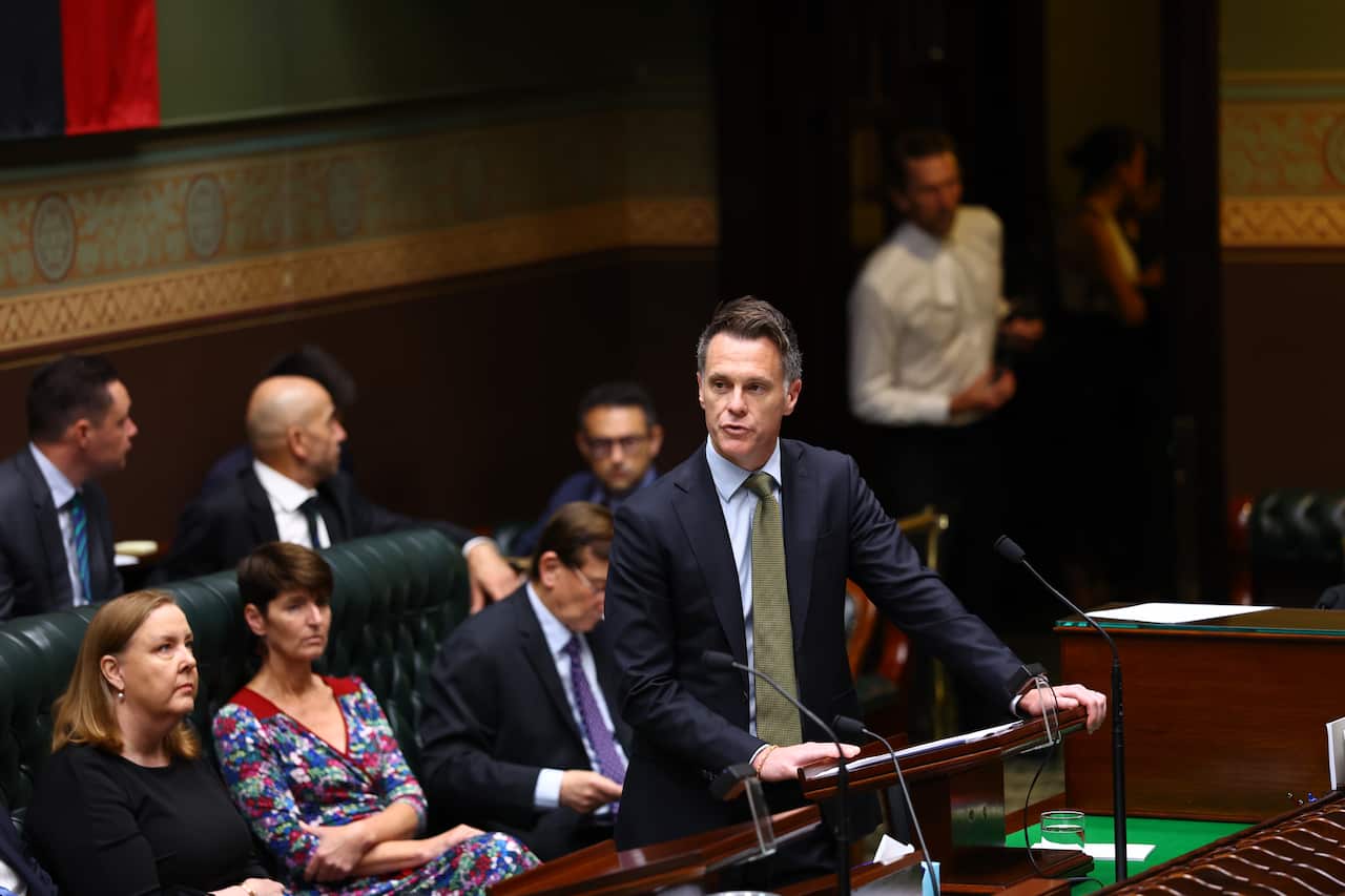 A man wearing a suit speaking in parliament. 
