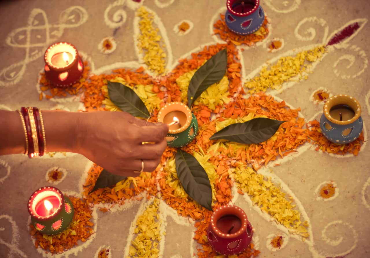 Rangoli with diyas