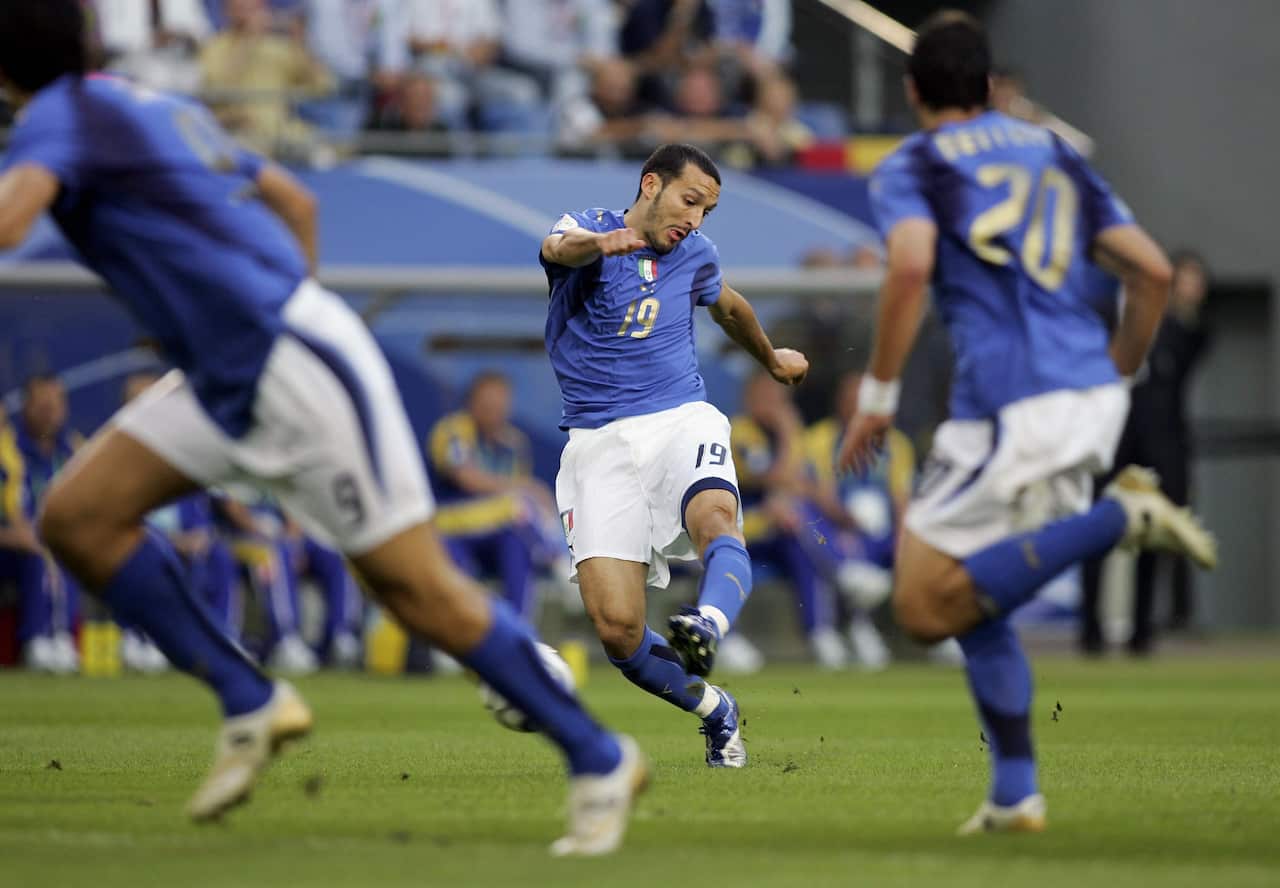 Gianluca Zambrotta a segno nella partita contro l'Ucraina ai quarti di finale dei Mondiali del 2006.