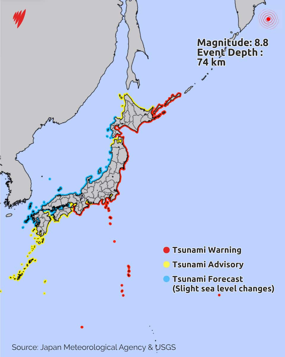 Tsunami waves hit Japan, Hawaii and Russia's islands after massive