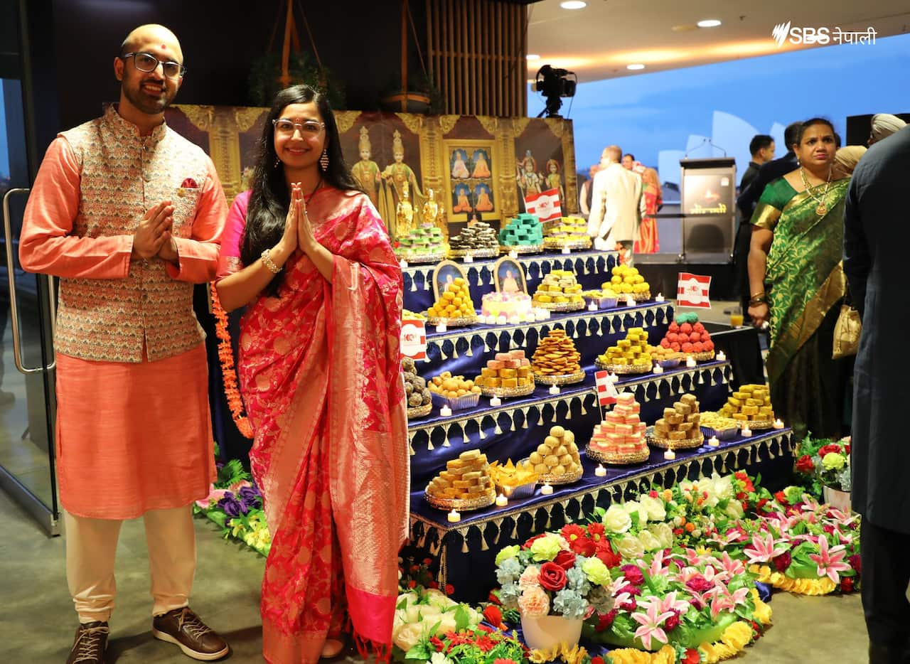 Attendees at the NSW Government's event to light up the Sydney Opera House for Diwali 2022.