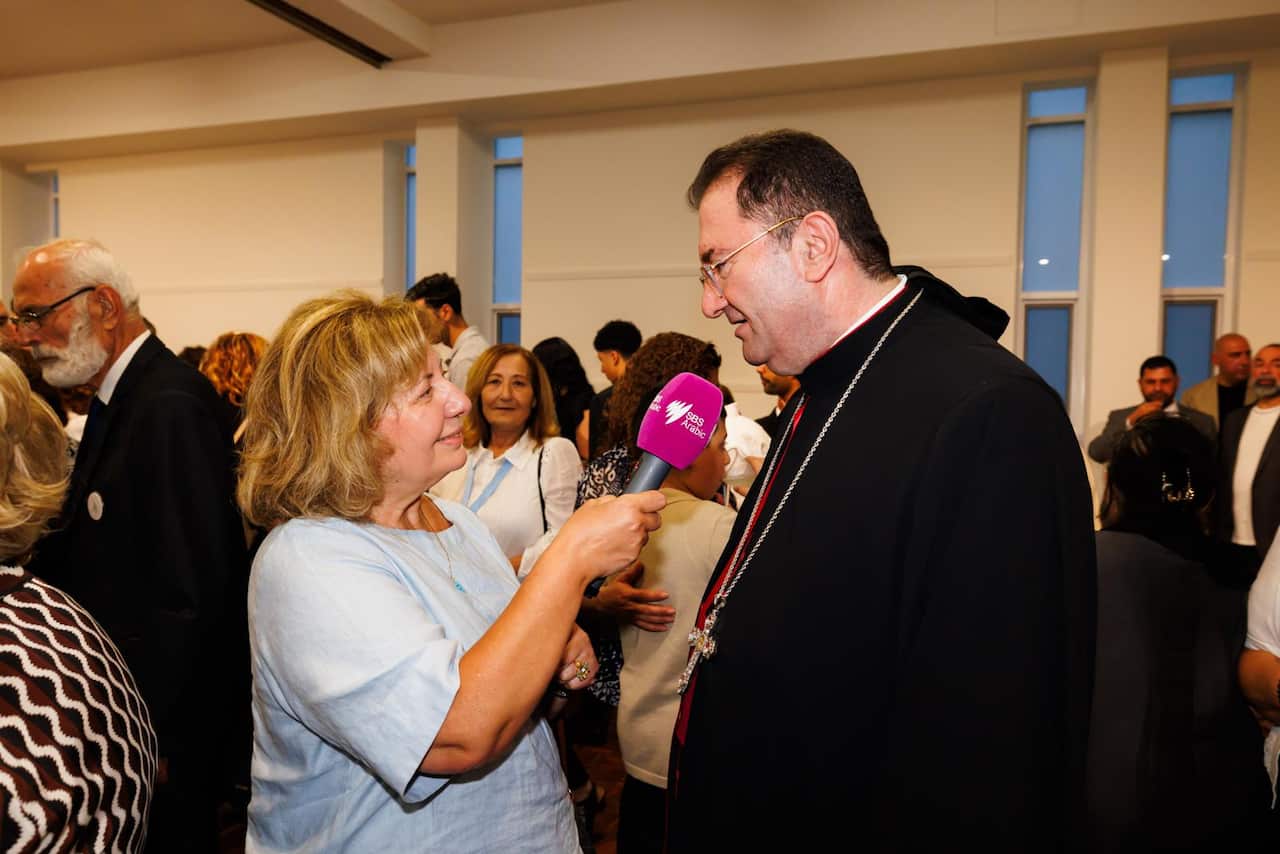 Silva Mazhar conducts an interview with Bishop Tarabay.jpeg Photo credit: Snapix Studio