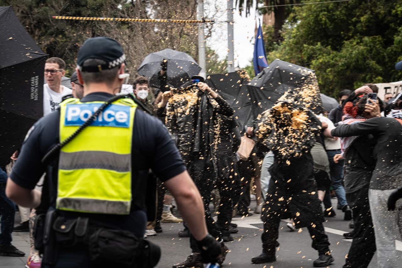 Counter rally/anti Fascist rally to the March for Australia rally in Melbourne, Australia - 19 Oct 2025