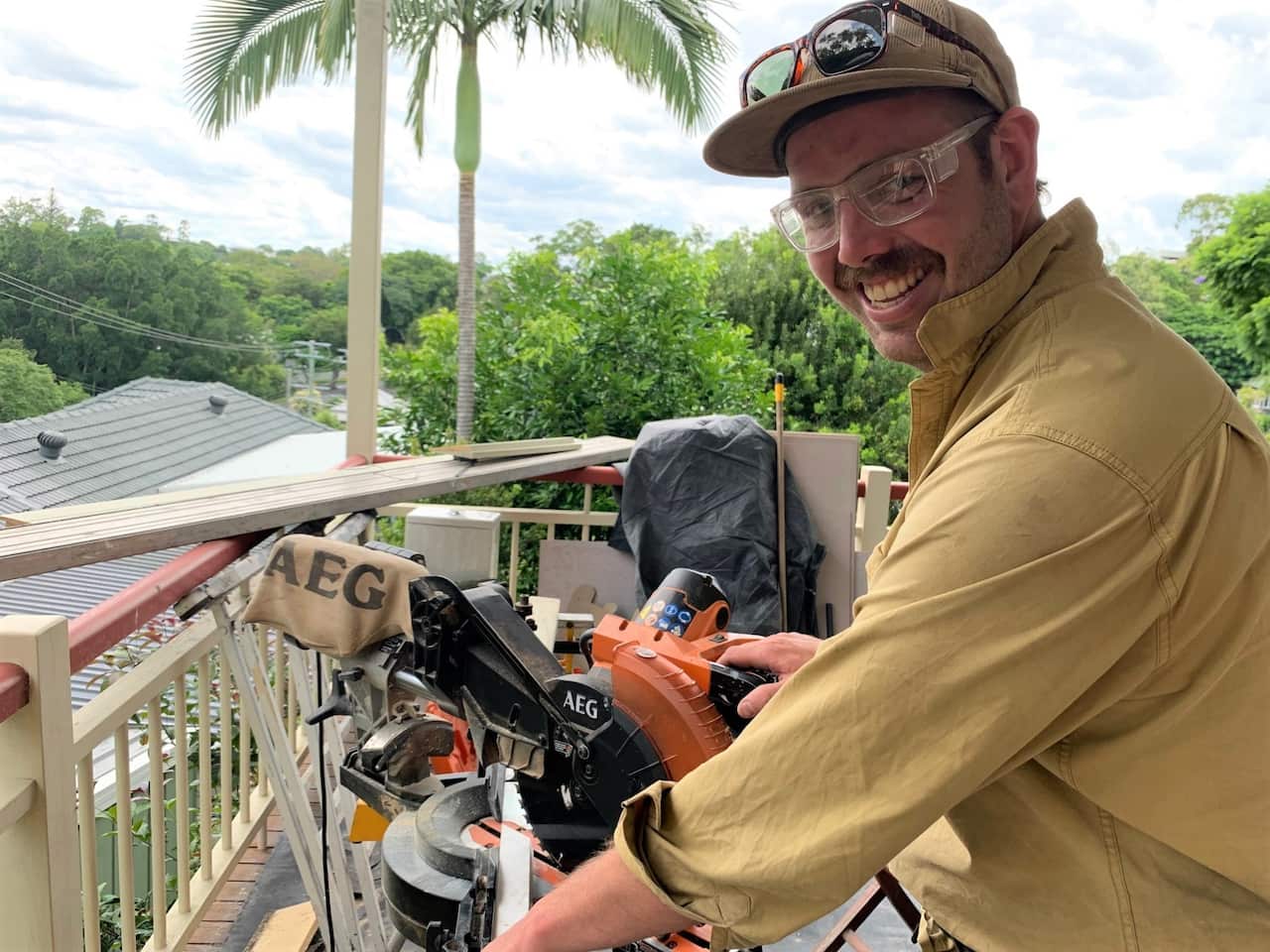Henry Ladd at work on a building site 