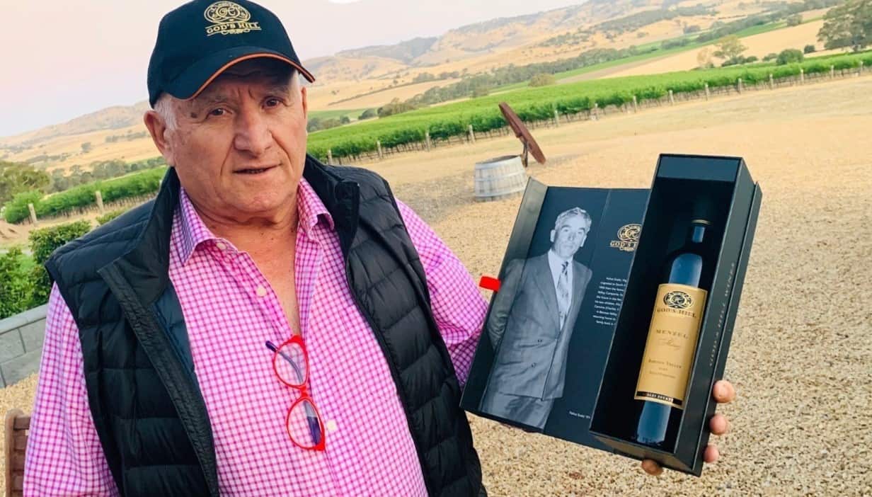 Carmine Scalzi with one of the wines made at his winery, God's Hill