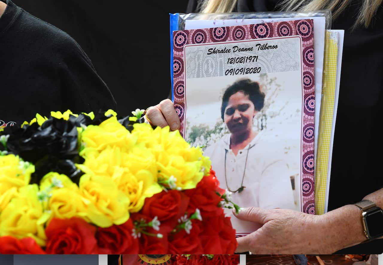 A photo of Shiralee Tilberoo is seen during a press conference ahead of the inquest into the death in custody of Shiralee Deanne Tilberoo, Brisbane Coroners Court, in Brisbane, Thursday, August 25, 2022.