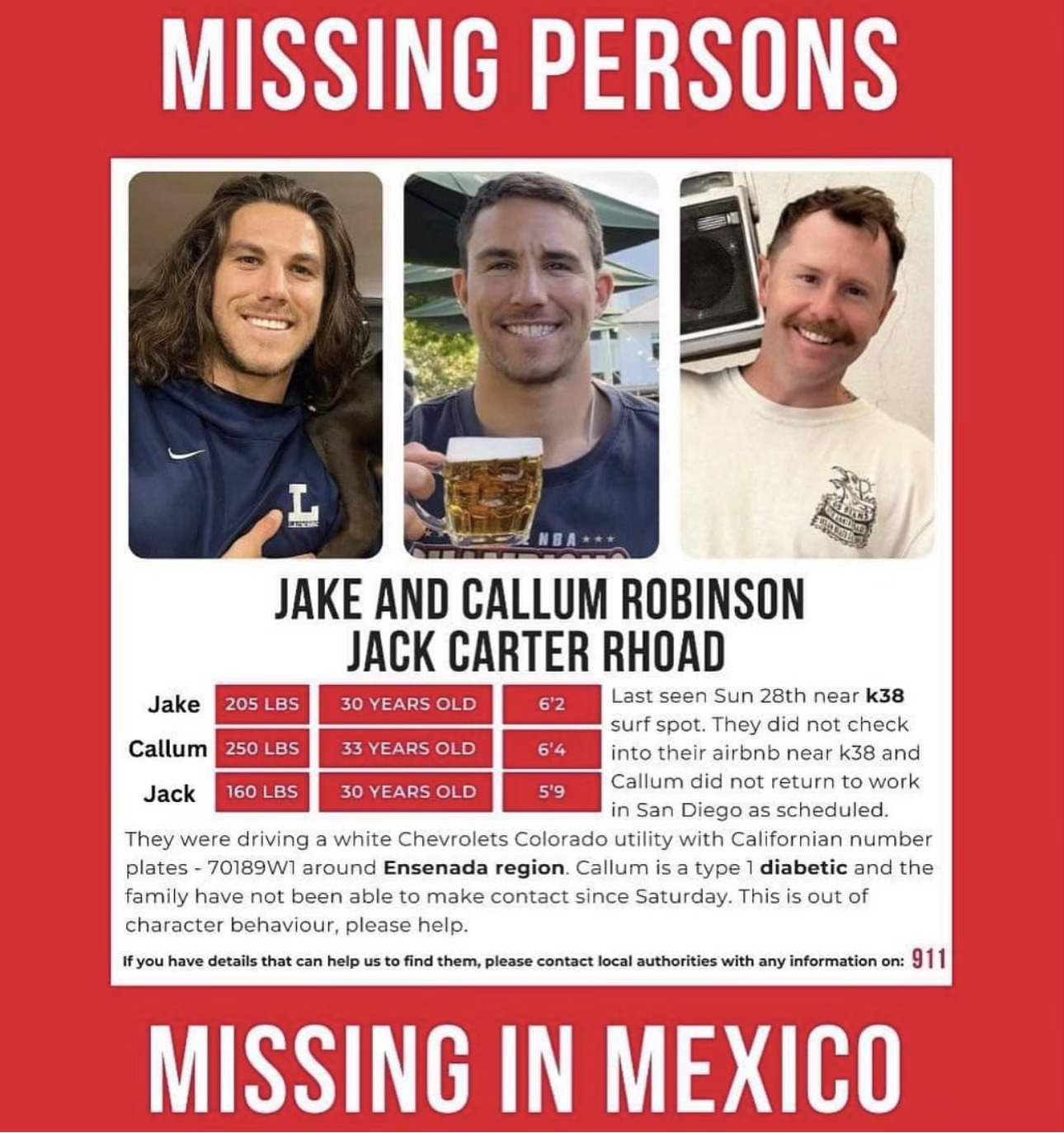 Preocupación por la desaparición de los hermanos australianos Jake y Calum Robinson en México