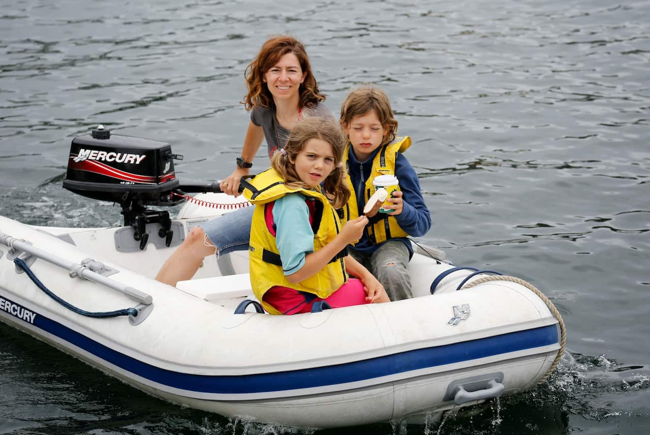 Orsola on Christmas Day 2014 at sea with her children.