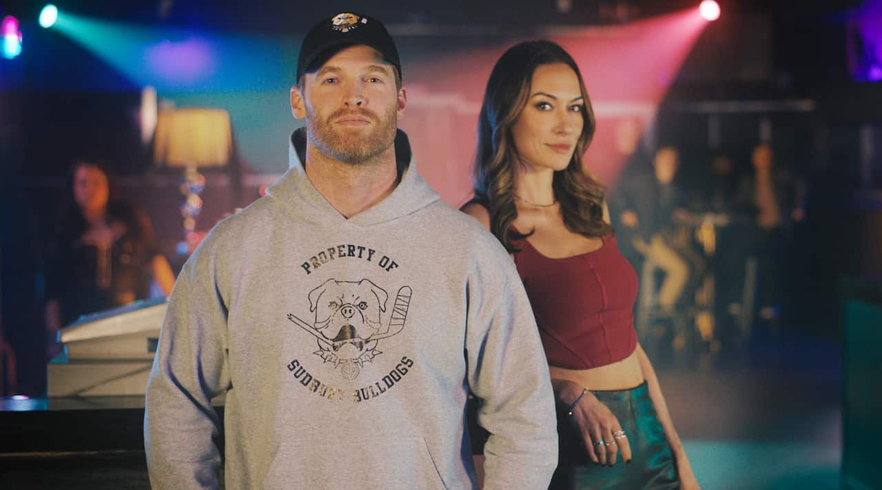 Jared Keeso (Shoresy) and Tasya Teles (Nat) in 'Shoresy' season 5.