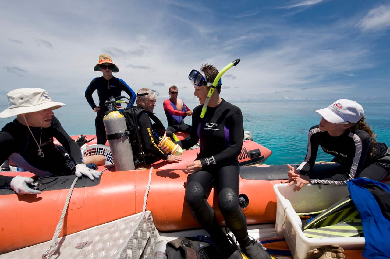 AIMS coral survey team on dive boat