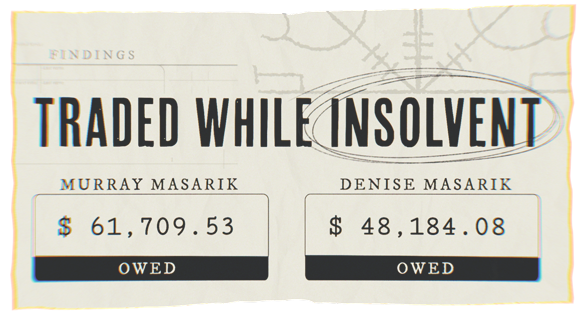 Murray Masarik owing $61,709.53 and Denise Masarik owing $48,184.08