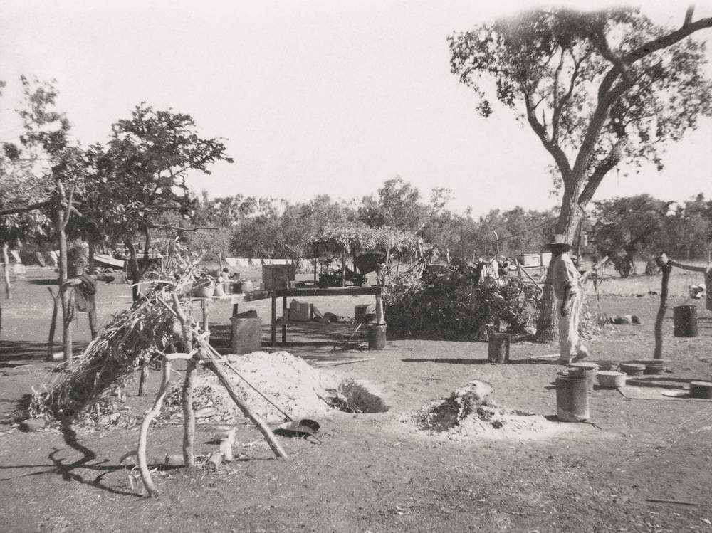 Gurindji Camp, Wattie Creek - Communal kitchen, pit for bread baking in centre, 1967.  (Image: National Australian Archives)