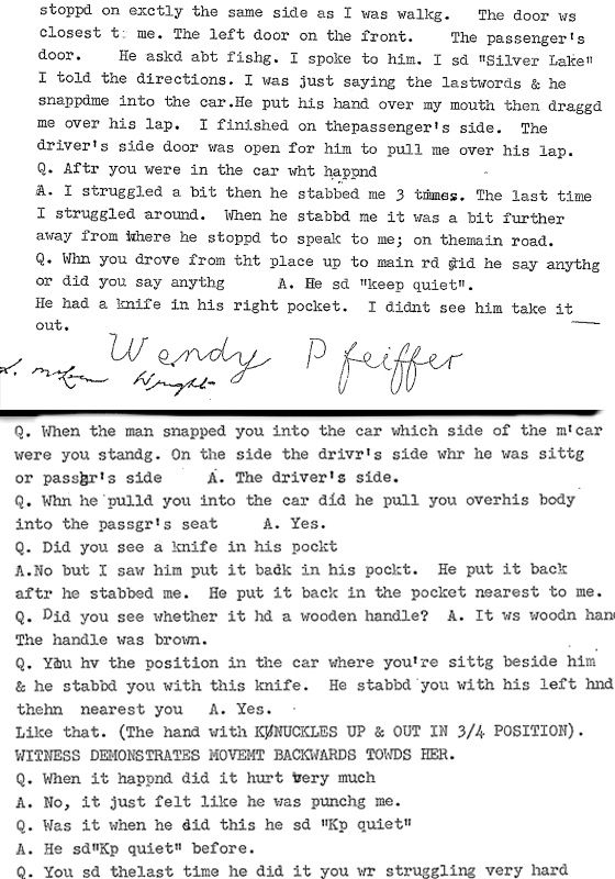 Wendy Pfeiffer's testimony. The Queen v. NEVILLE FRANCIS DOLLING Supreme Court Adelaide, January 1967