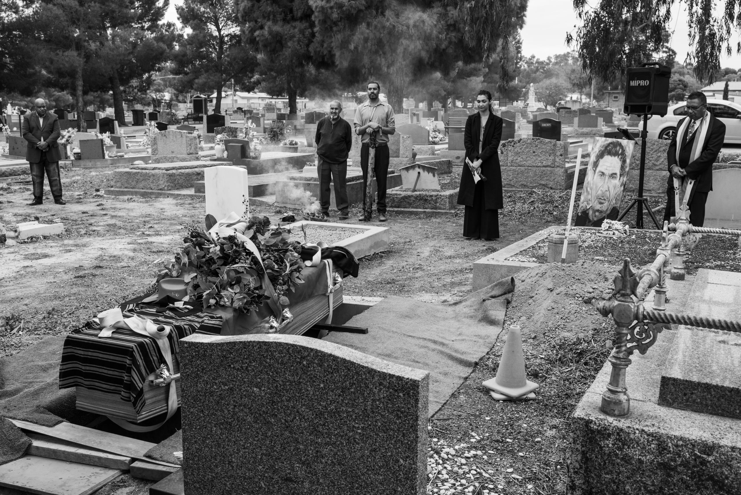 Glen's funeral service is led by Joe and MC'd by Warlpiri Woman Rachael Hocking (NITV). 24 April 2019. Yorta Yorta Country (Echuca, VIC).